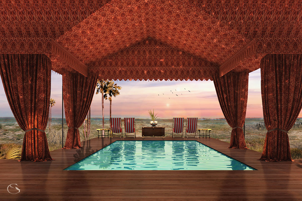 Pool deck render at Jack's Private Camp, Botswana