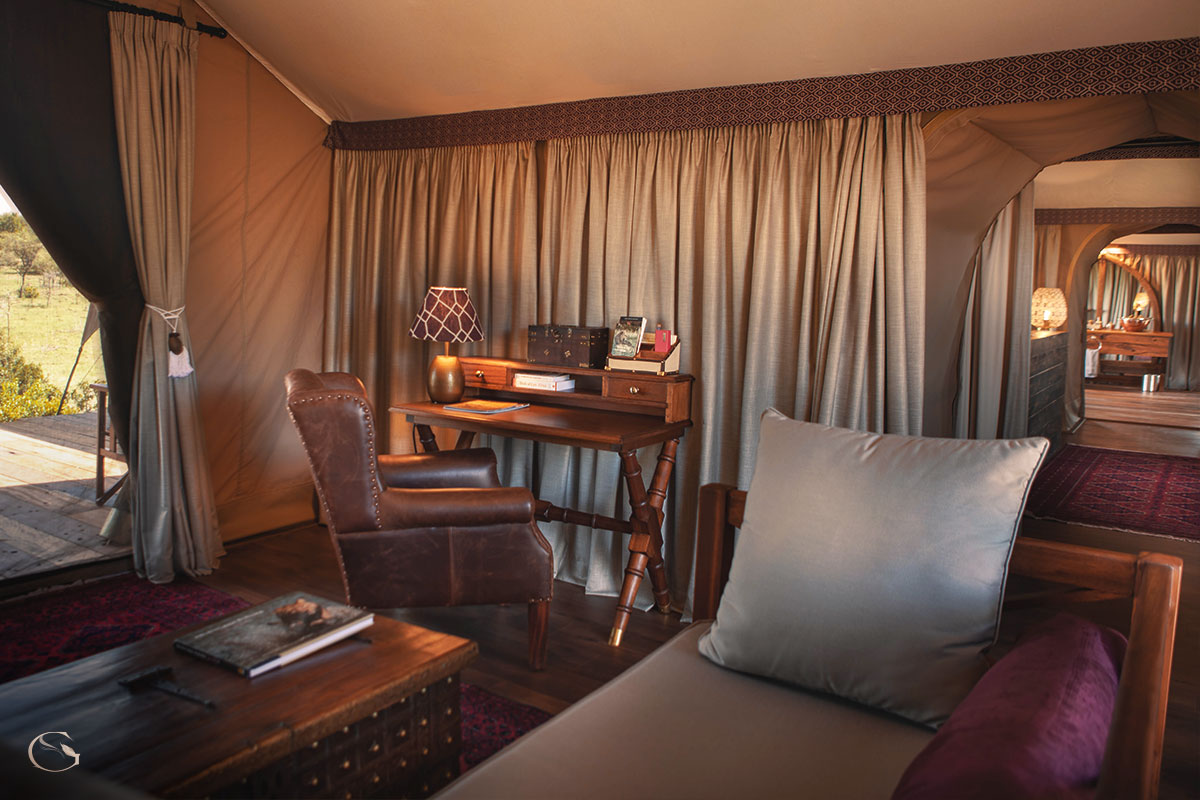 Connected living areas and dressing room at Mara Nyika Camp